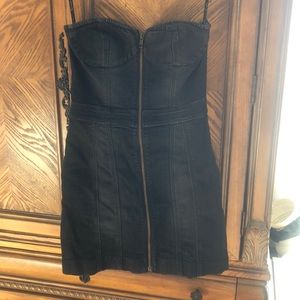 Sexy strapless denim zip up dress
